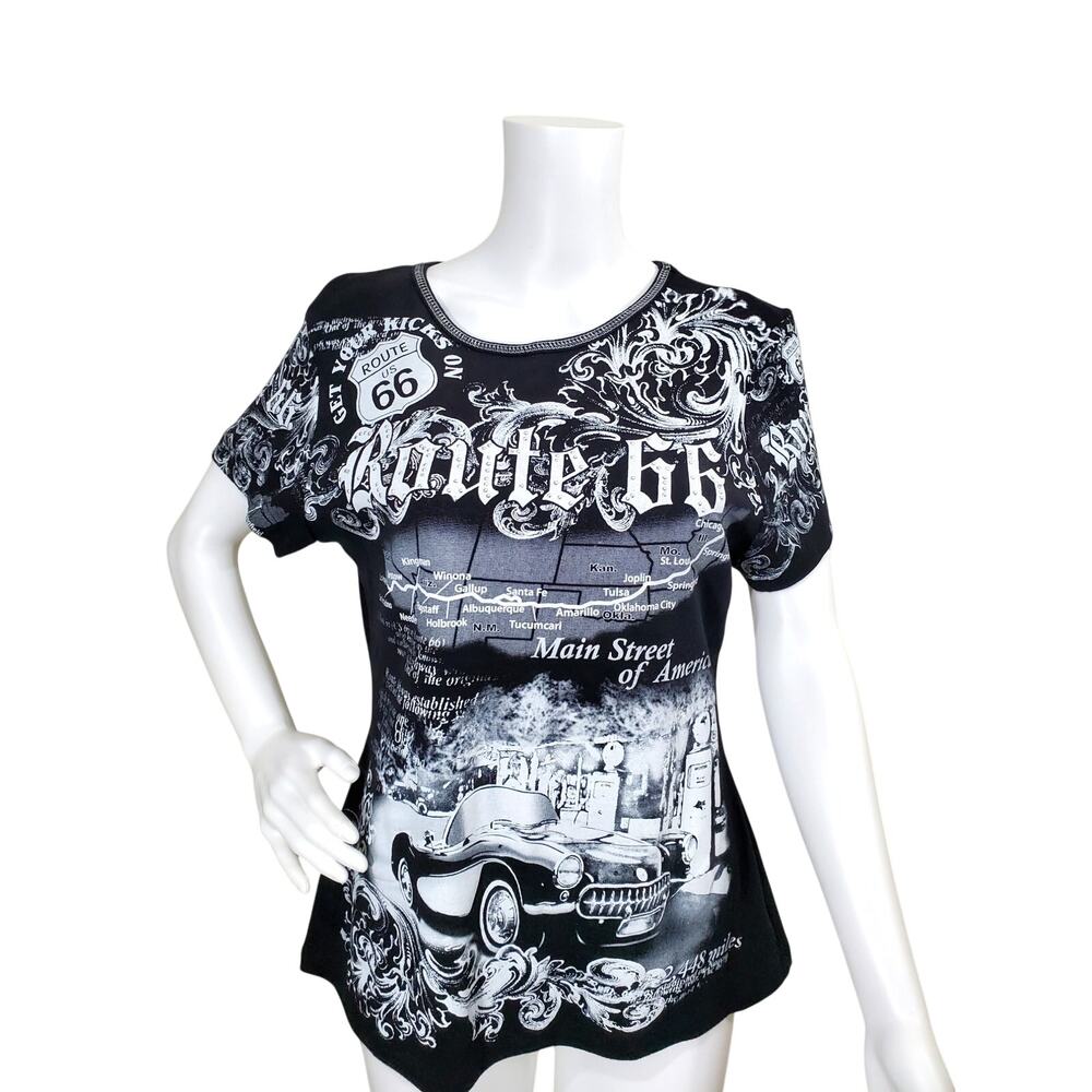 Big Bang Short Sleeve Black Route 66 Bedazzled Double-Sided Size Medium Women's